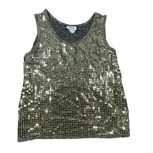 Vintage Marisa Sequin Tank Top Women M Gold Sparkle Cocktail Metallic Thread USA